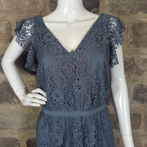 Madewell Blue Lace Lined Flutter Sleeve Mini‎ Dress V Neck Women’s 2 - Picture 3 of 14